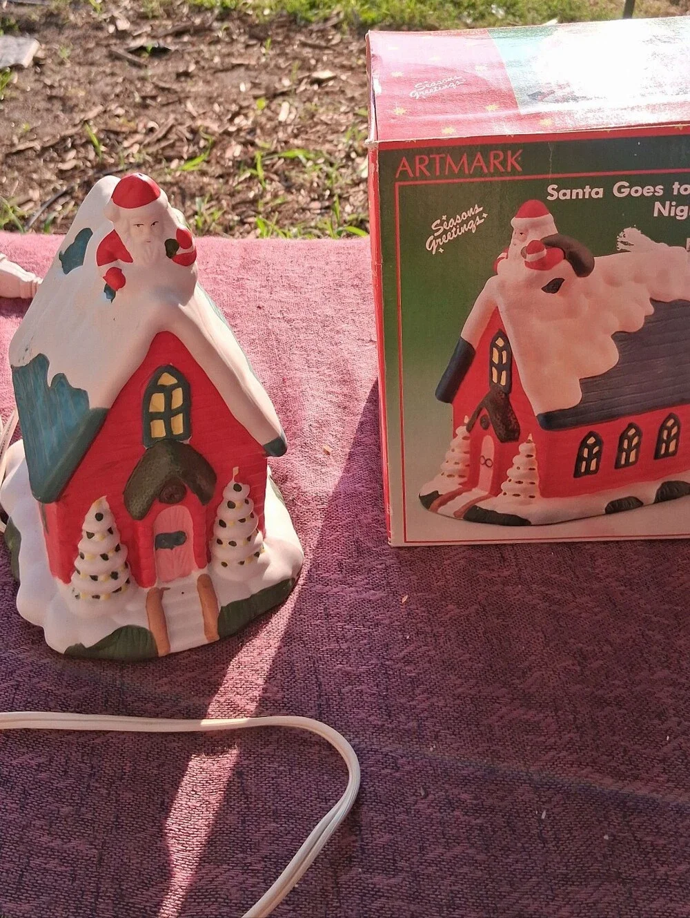 Red & White Ceramic Santa House Holiday Light